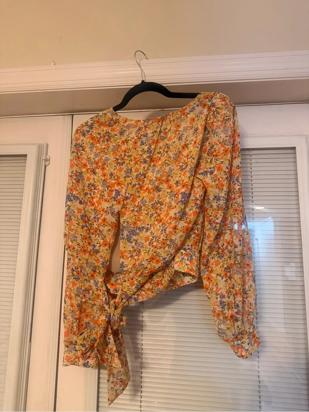 ASTR Yellow Floral Tie-Front Blouse